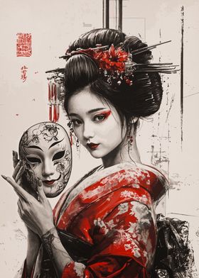 Geisha with Mask