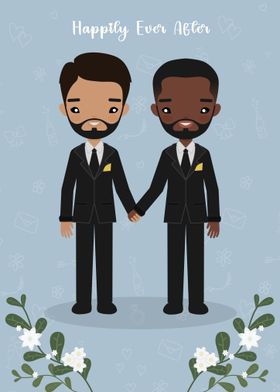 Gay Cute Wedding Couple Illustration