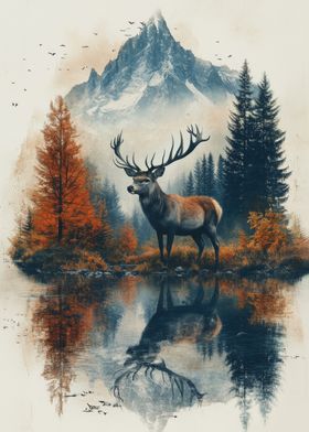 Majestic Deer in Mountain Landscape