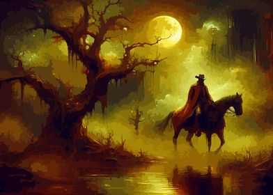 Lone Rider in a Mystical Forest