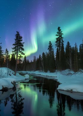 Northern Lights Over River