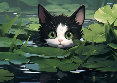 Curious Kitten in Pond