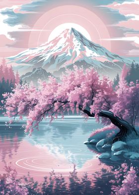 Cherry Blossom Mountain Lake