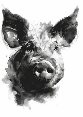 Pig Watercolor Portrait