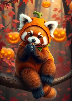 Red Panda in Pumpkin Costume