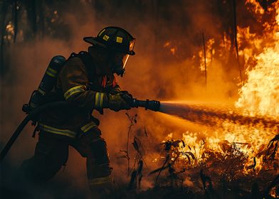 Firefighter Battling Blaze