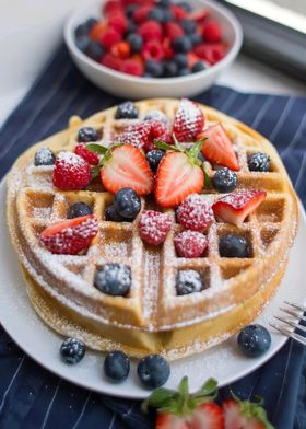 Waffle with Berries and Powdered Sugar