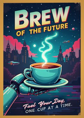 Futuristic Robot Coffee Future Brew Poster