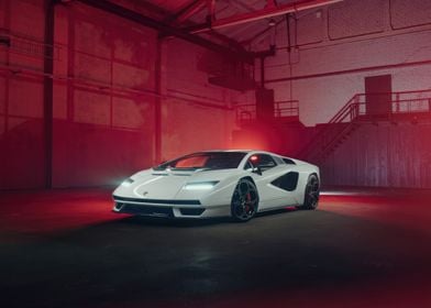 White Lamborghini in Red Warehouse