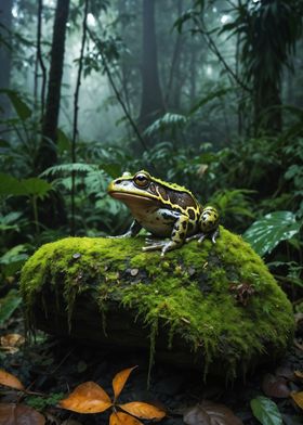 Green Frog on Mossy Rock