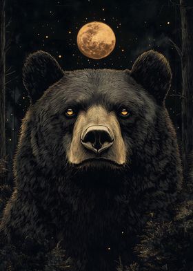 Black Bear Under Full Moon