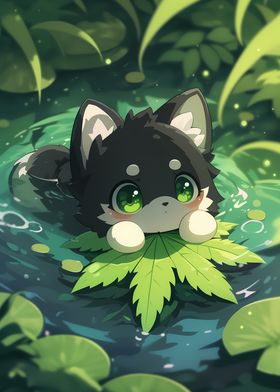 Cute Wolf Pup in Pond