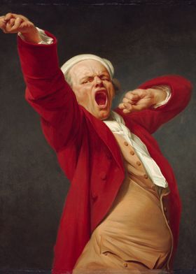 Yawning Man in Red Coat