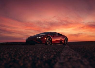 Red Lamborghini at Sunset