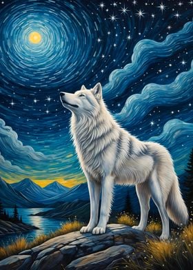 Arctic Wolf Starry Night