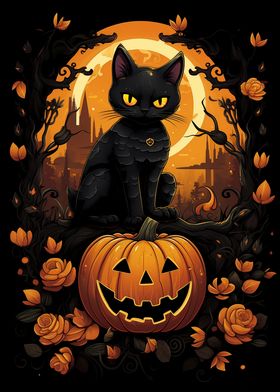 Black Cat &amp; Jack-o'-Lantern