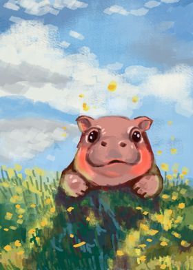 Cute Hippo in a Field