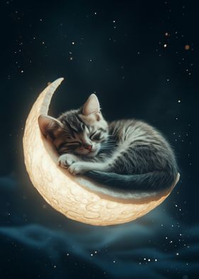 Kitten Sleeping on the Moon