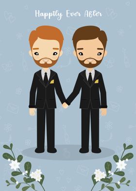 Cute Gay Wedding Couple Illustration