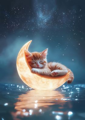 Sleeping Kitten on the Moon