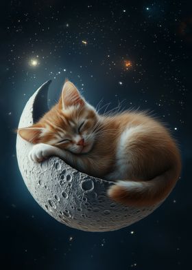 Cat Sleeping on the Moon