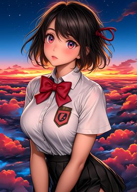 Anime Girl Sunset Clouds