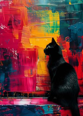 Black Cat on Abstract Background