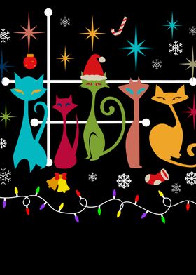 Christmas Cats Retro Art