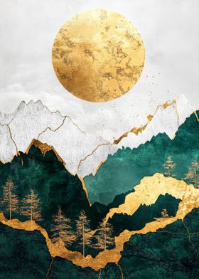 Gold &amp; Green Mountain Art