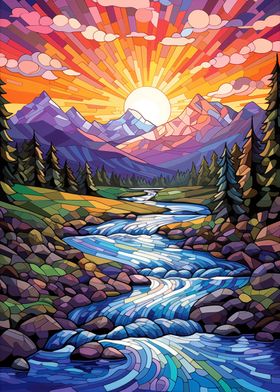 Mountain Stream Sunset