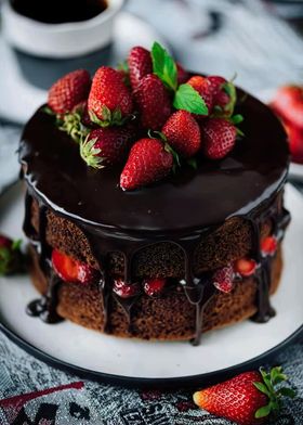 Chocolate Cake with Strawberries