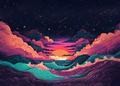 Sunset Ocean Waves |  Cosmic Waves at Sunset