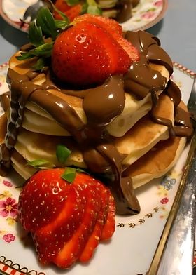 Chocolate Pancakes with Strawberries