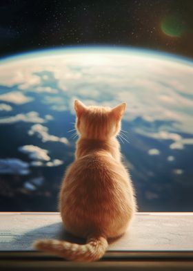 Cat Gazing at Earth