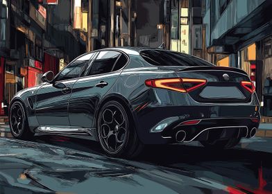 Black Alfa Romeo Giulia in City