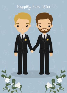 Cute Gay Wedding Couple Illustration