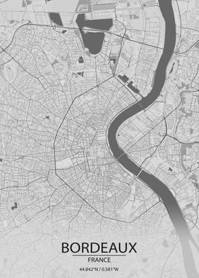 Bordeaux France Light Grey City Map