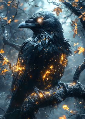 Mystical Raven with Glowing Feathers