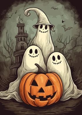 Halloween Ghosts and Pumpkin