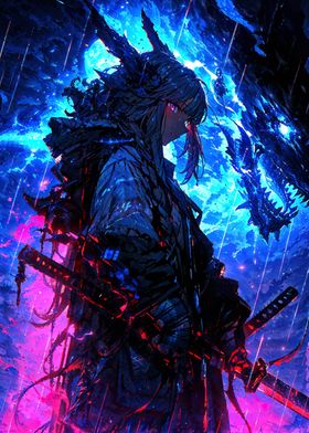 Anime Samurai with Dragon