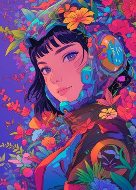 Anime Girl in Flowers