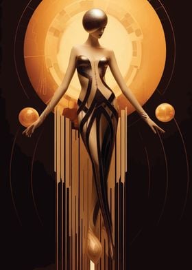 Golden Woman in Abstract Design