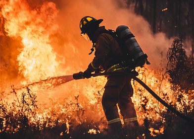 Firefighter Battling Blaze