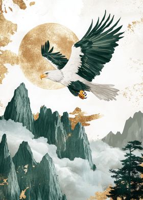 Eagle Soaring Above Mountains