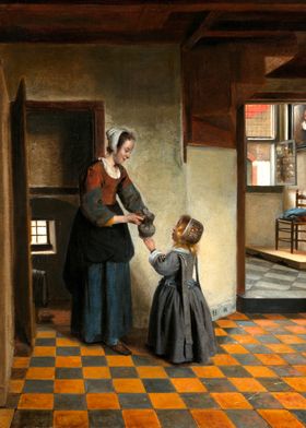 Dutch Interior with Woman and Child