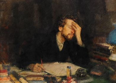 Man Writing at Desk