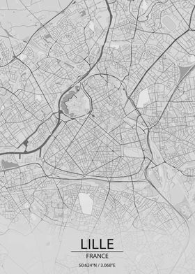 Lille France Light Grey City Map