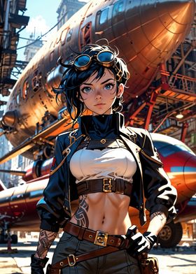 Steampunk Woman with Airship