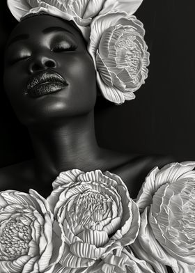 Black and White Floral Portrait