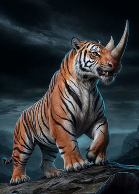 Tiger with Rhino Horn Hybrid Creature